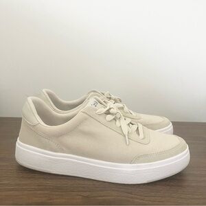 Kizik Prague Unisex Shoes Beige Canvas Suede Hands Free Lace Up Sneakers M8 W9.5